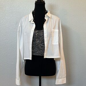 COTTON:ON-Elegant White Cropped Top, Button Down, 100%Cotton, Long Sleeve size L